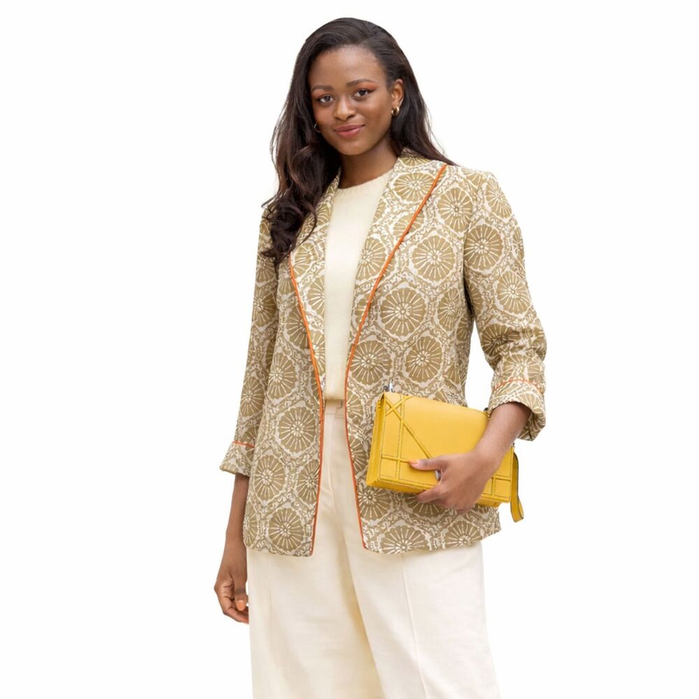 jacket)  Painted Pony Southwestern Blazer | Beige White Orange Aztec Jacket | Bo